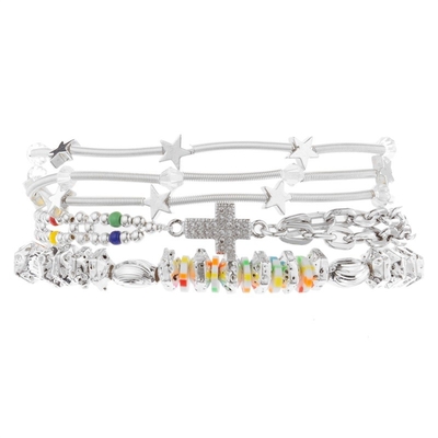 Zilveren Stapelbare Geparelde Elastische Armband van Boho de Multiparels voor de Lentemanier