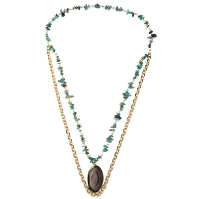 Van de de Kettingshalsband van Gray Agate Semi Precious Pendant de Met de hand gemaakte Turkoois Geparelde Multilaag