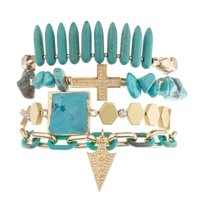 Parelde de Multi Blauwe Turkooise Stapel van Bohemen Elastische Armband voor de Zomermanier