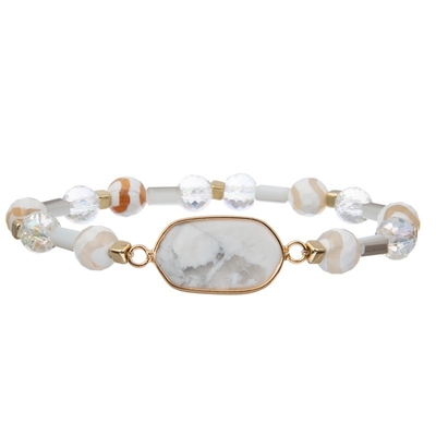 De Elastische Armband van Bohodecember Birthstone met Witte Natuurlijke Turkooise Charme