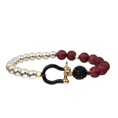 Het donkerrode Zaad Geparelde Armbanden Unisex- Elastische Nylon Draad Stapelen