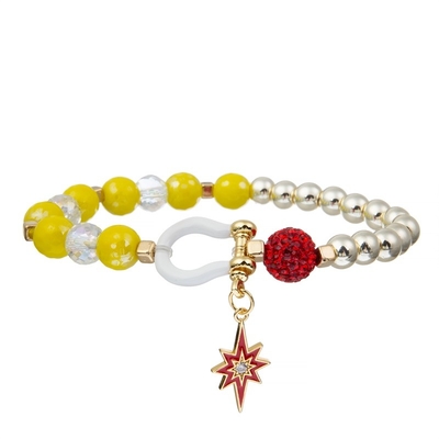 Geel Gepareld Glas het Stapelen van Armbanden Unisex- Elastische Nylon Draad