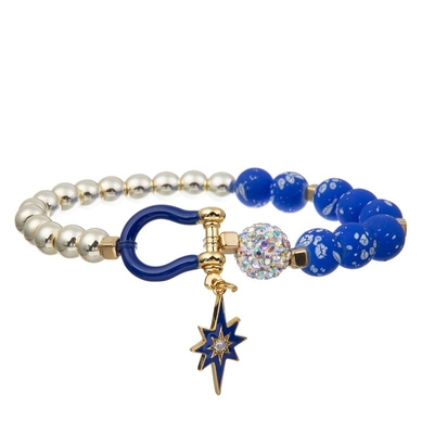 Het blauwe Hemelzaad parelde het Met de hand gemaakte Armbanden Unisex- Elastische Nylon Draad Stapelen
