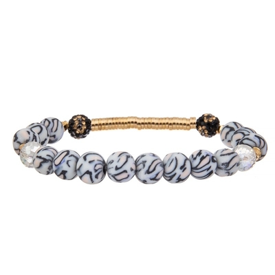 Het gestreepte Streepkiezelzuur parelt de Gouden Met de hand gemaakte Kleur van de Elastische Armband Vastgestelde Mulit van de Metaalbar