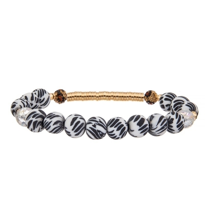 Vastgestelde Elastisch van de gouden van het de Streepkiezelzuur van de Metaalbar Gestreepte de Parels Met de hand gemaakte Armband