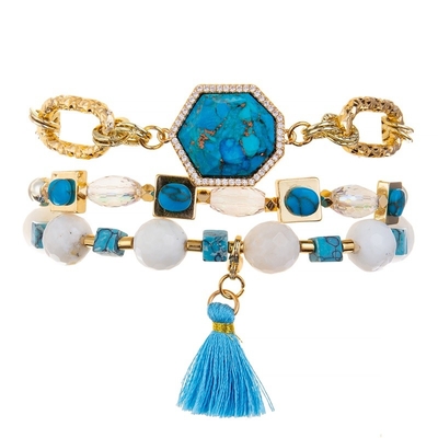 Gefacetteerde Crystal Beads Blue Tassel Stretchy-Armband Stapelbare Met de hand gemaakte Sierlijk