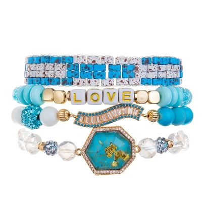 De blauwe Turkoois Geschilderde Tila-Armband van Parels Met de hand gemaakte Parels Regelbaar voor Vrouw