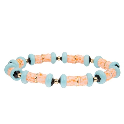 De Parels Elastische die Armband van energie Oranje Heishi voor Manierdame wordt aangepast