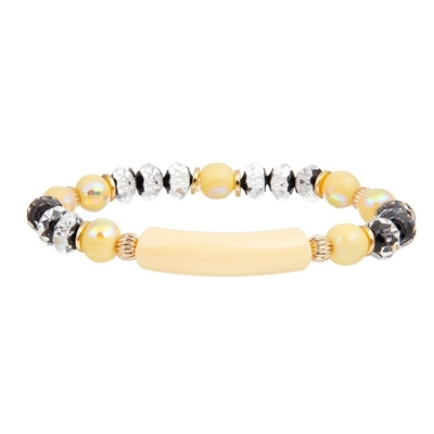 Het gele Plastic Elastiek van Bar Met de hand gemaakte Geparelde Armbanden met Zilveren Glasparels