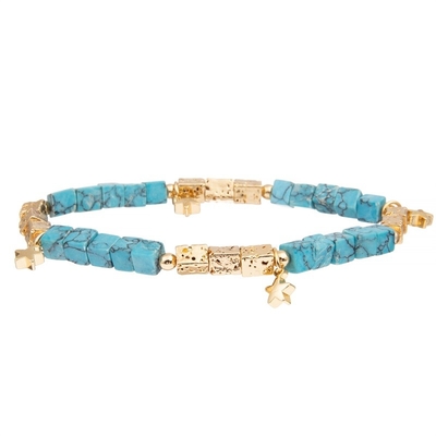 Vierkante Blauwe Turkooise die Armbanden met Goud Geplateerde Hematietparels worden aangepast