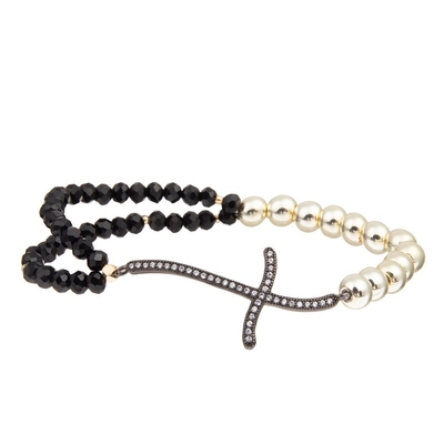 Het dubbele Laagglas parelt Met de hand gemaakte Geparelde Armband Elastische die Zwarte voor Vrouwen wordt aangepast