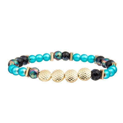 Het gehamerde Gouden Metaal parelt Armband Regelbaar met Bellen Groene Parels