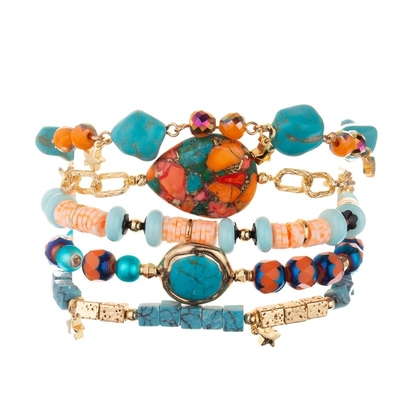 Het gouden Elastiek van de Rand Turkooise Natuursteen Geparelde die Armband voor Vrouwen wordt aangepast
