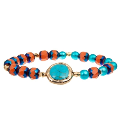 Het gouden Elastiek van de Rand Turkooise Natuursteen Geparelde die Armband voor Vrouwen wordt aangepast