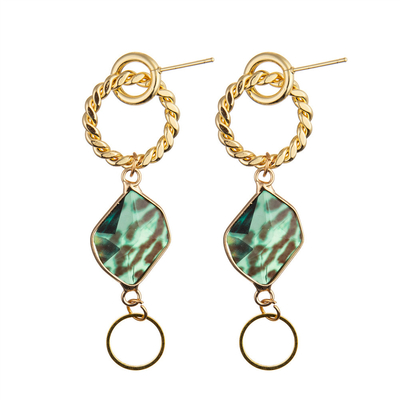 Matte Gold Plated Resin Dangle-Tegenhangeroorringen Retro Eenvoudig Hong Kong Style