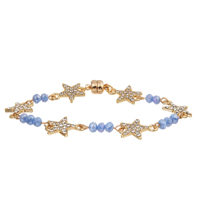 Vrouwendouane Zes Ster Crystal Beads Bracelet Gold Plated met Magnetische Gesp