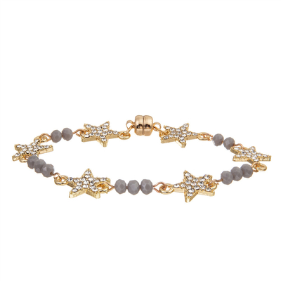 Vrouwendouane Zes Ster Crystal Beads Bracelet Gold Plated met Magnetische Gesp