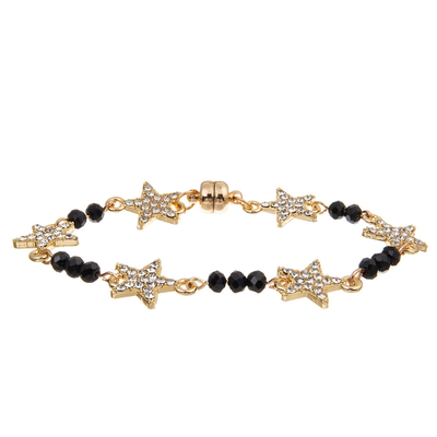 Vrouwendouane Zes Ster Crystal Beads Bracelet Gold Plated met Magnetische Gesp