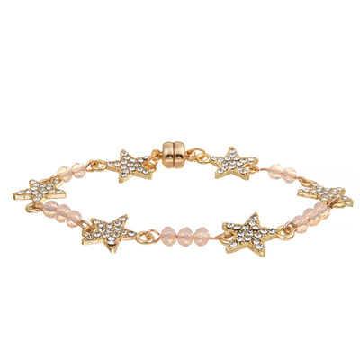 Vrouwendouane Zes Ster Crystal Beads Bracelet Gold Plated met Magnetische Gesp