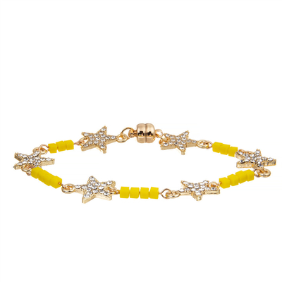 Vrouwendouane Zes Ster Crystal Beads Bracelet Gold Plated met Magnetische Gesp