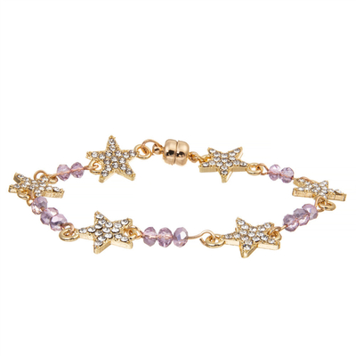 Vrouwendouane Zes Ster Crystal Beads Bracelet Gold Plated met Magnetische Gesp