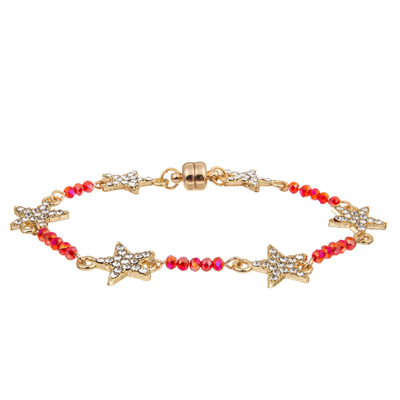 Vrouwendouane Zes Ster Crystal Beads Bracelet Gold Plated met Magnetische Gesp