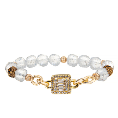 De witte Kwartssteen graveerde de Gouden Geplateerde Armband van de Kettingsverbinding met Slot